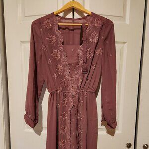 VINTAGE Mauve Lace Chiffon Dress S